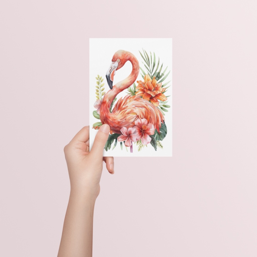 Watercolor Flamingo Portrait Wall Art Illustration Print Poster Unframed - Picture 5 of 5
